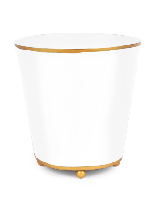 Hand painted white and gold cache pot 6"